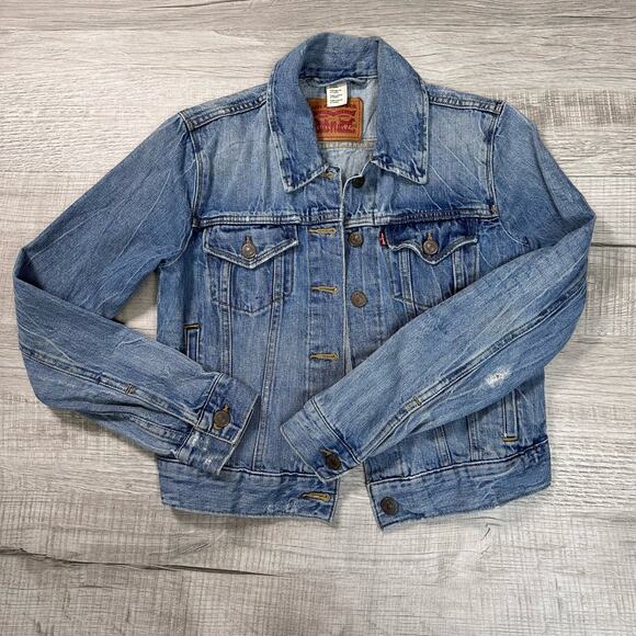 Levi's Distressed Aged Vintage Wash Jean Shirt/Jacket Women's S Blue Button-Up - Picture 7 of 10